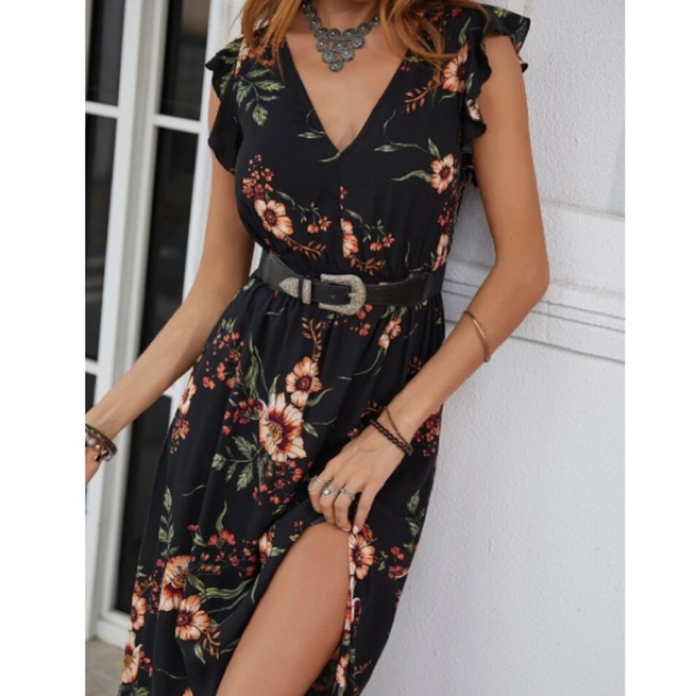 Boho floral print slit thigh maxi dress - Picture 8 of 16